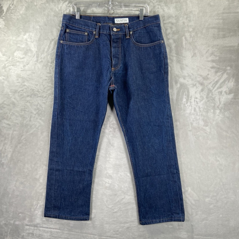 Gustin Jeans Mens 34x25 Selvedge Denim Straight Fit Blue USA Made Altered Length